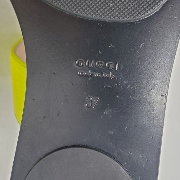 Gucci Marmont GG Sandal Thong Flat With Double G In Yellow Fluo Leather Size 37 - Picture 9 of 11